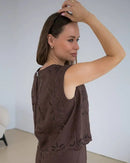 Linen Cut-Out Embroidered Sleeveless Top