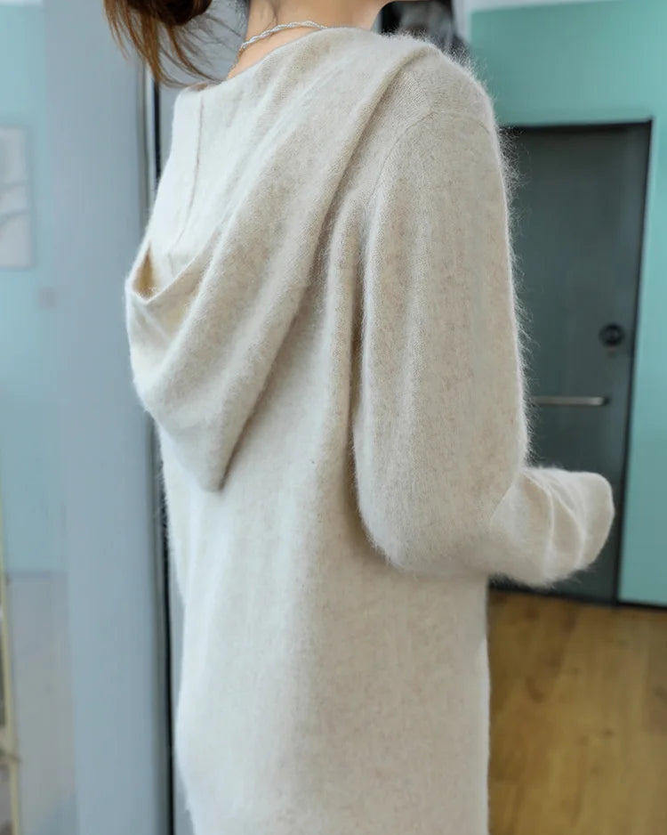Mink Cashmere Relaxed Hooded Longline Dress