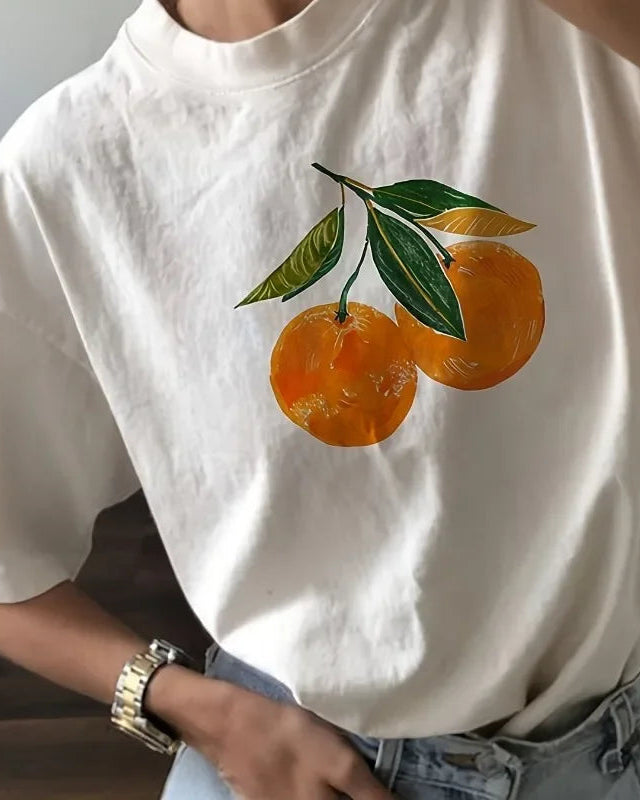 Orange-Print Cotton T-Shirt