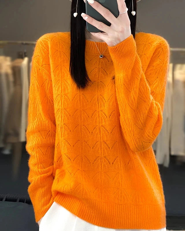 Openwork Wool Crewneck Sweater