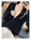 Crochet Merino Wool V-neck Cardigan