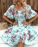 Floral Smocked Square-Neck Boho Dress