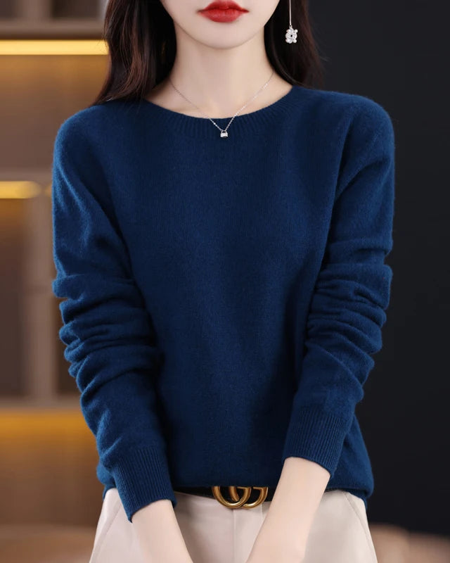 Merino Wool O-Neck Knit Sweater