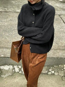 High Neck Pure Wool Short Cardigan