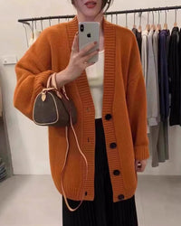 Wool V-Neck Loose-Fitting Knitted Cardigan Sweater