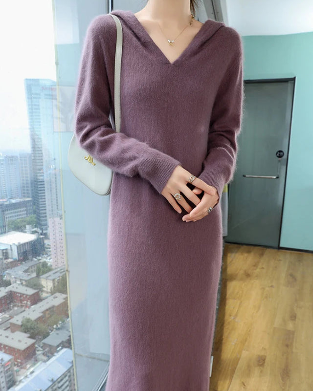 Mink Relaxed Hooded Longline Dress