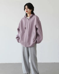 Long Zip-Up Cotton Blend Hoodie