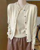 Wool Cardigan Crew Neck T-Shirt Two-Piece Sweater Set
