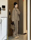 Turtleneck Knit Sweater & Wide-Leg Pants Two-Piece Set