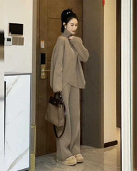 Turtleneck Knit Sweater & Wide-Leg Pants Two-Piece Set