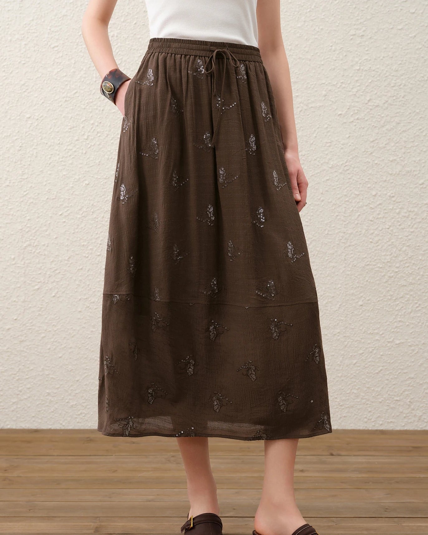 Embroidered Tulip Midi Skirt