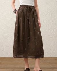 Embroidered Tulip Midi Skirt