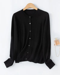 Loose-Fitting Crew Neck Single-Breasted Cardigan