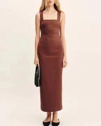 Cotton And Linen Square Neck Wide Shoulder Strap Dress