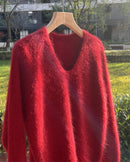 Cashmere Fluffy V-Neck Pullover