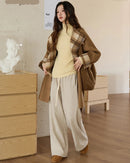 High-Waisted Slim-Fit Straight Wide-Leg Pants