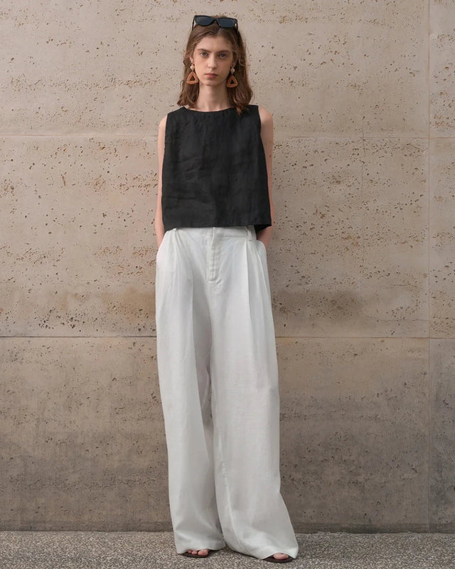 Casual Linen High-Waisted Loose Wide-Leg Pants
