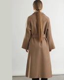 Notch Lapel Belted Wool Long Coat