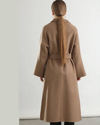 Notch Lapel Belted Wool Long Coat