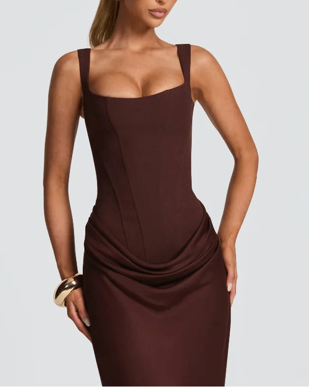 Solid Color Pleated Backless Fitted Evening Dress