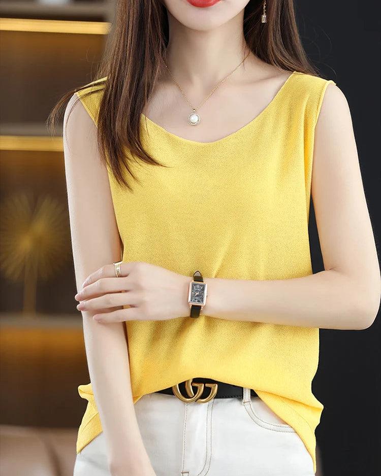 Side-Slit Sleeveless Knit Vest