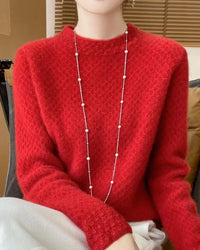 Solid Mock Neck Loose Thick Knit Pullover