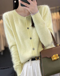 Mink Cashmere Crew Neck Cardigan Sweater