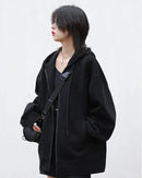 Long Zip-Up Cotton Blend Hoodie