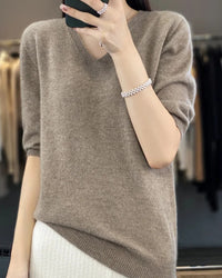 Merino Wool V-Neck Short-Sleeve Sweater