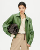 Loose-Fit Zip-Up PU Leather Short Jacket