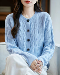 Wool O-Neck Twisted Single-Breasted Cardigan Sweater
