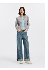 Rolled Hem Wide Leg Jeans