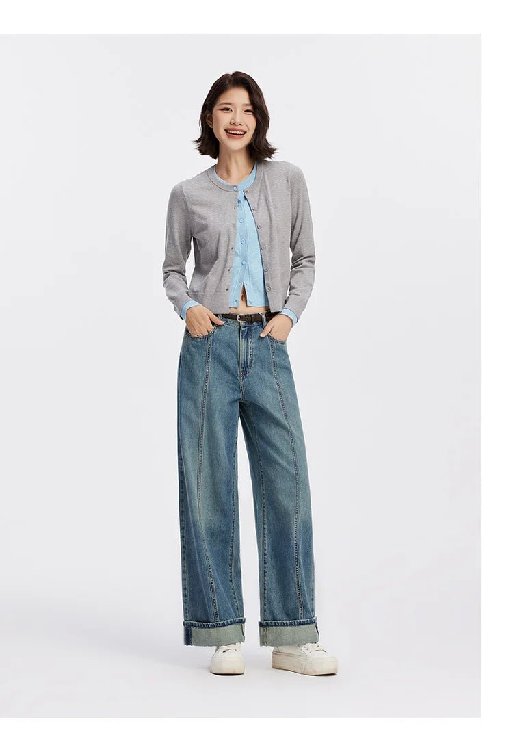 Rolled Hem Wide Leg Jeans