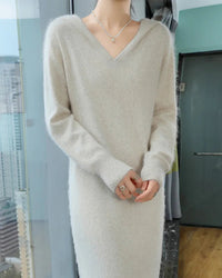 Mink Cashmere Relaxed Hooded Longline Dress