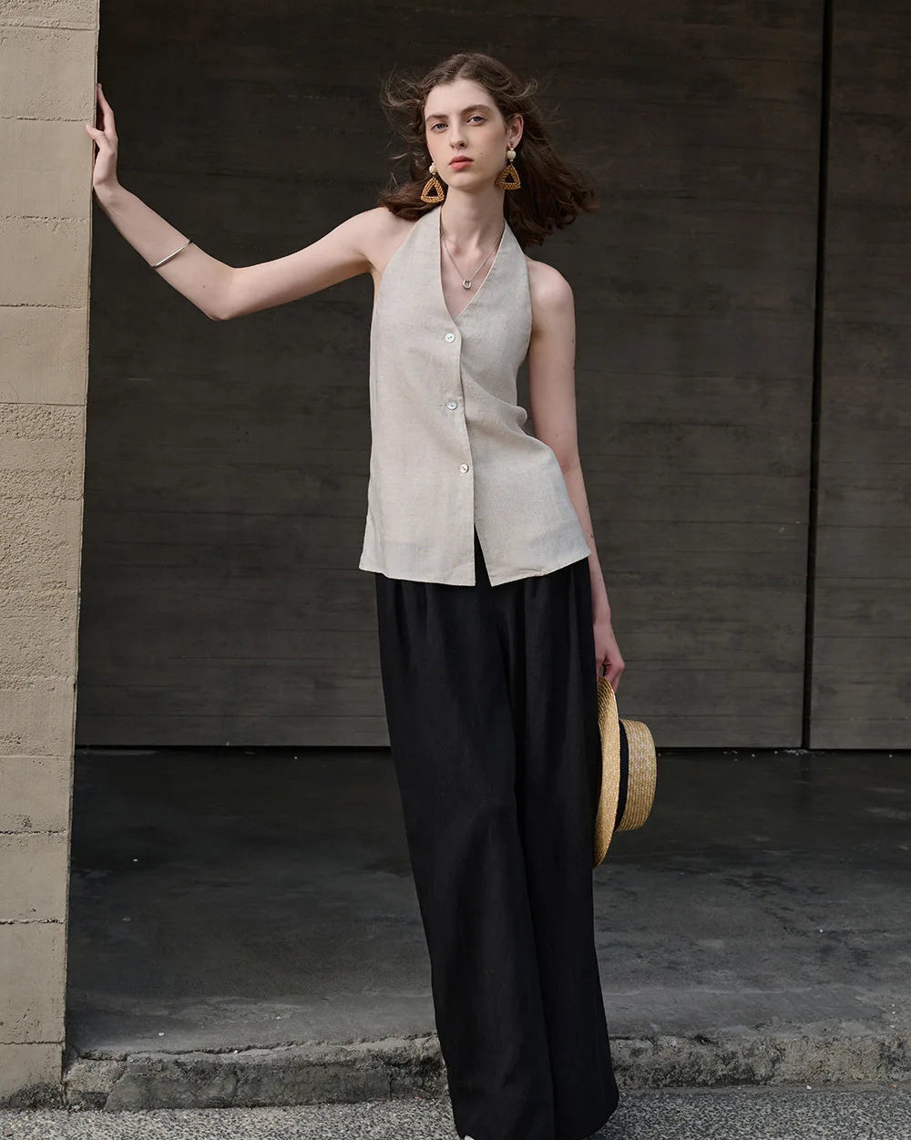 Elegant Linen V-Neck Backless Sleeveless Vest