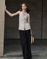 Elegant Linen V-Neck Backless Sleeveless Vest