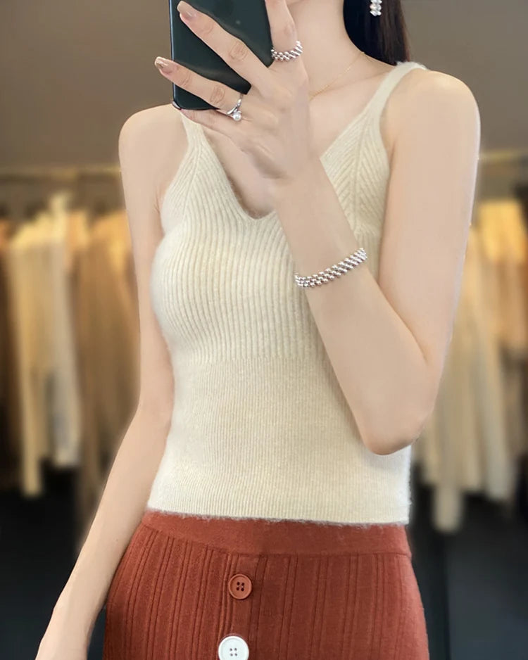 Slim Fit Merino Wool Sleeveless Knit Top