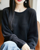 Pure Cotton Openwork Long-Sleeve T-Shirt