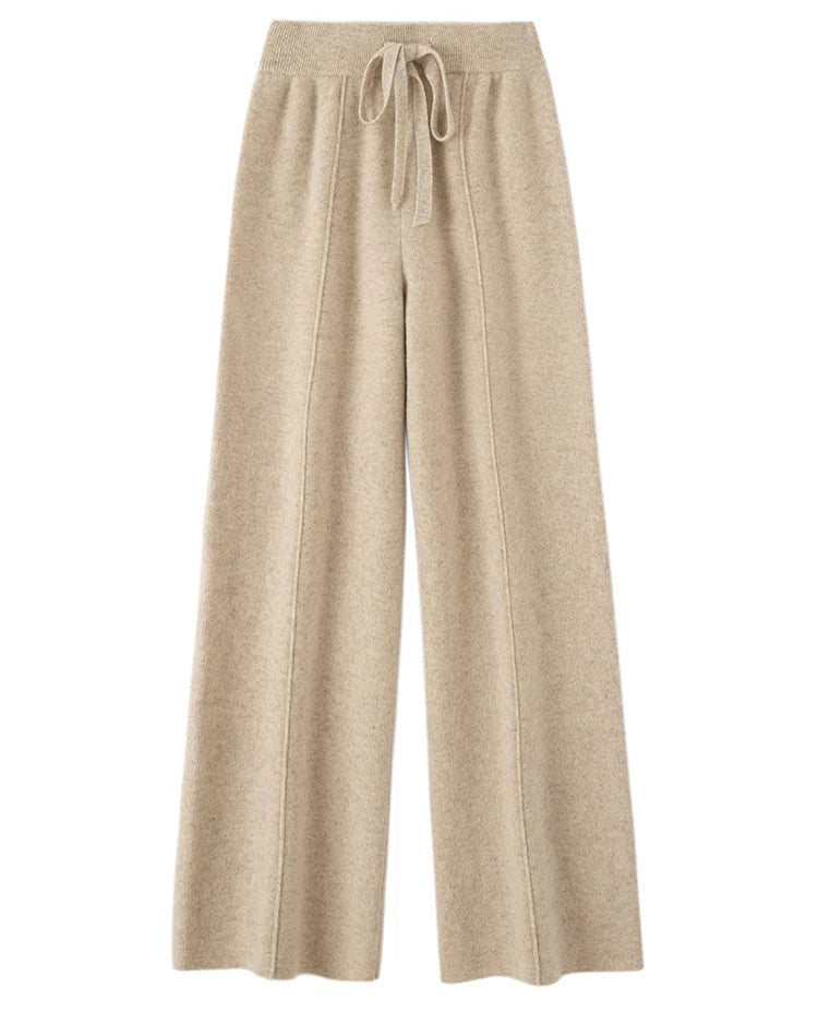 Merino Wool Lace-Up Wide-Leg Trousers