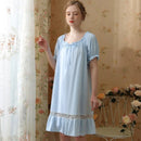 Cotton Short Sleeves Lace Nightdress