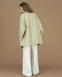 Contrast-Cuff Stand-Collar Short Trench Coat