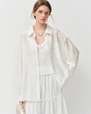 Lace-Trim Bow Lyocell Blouse