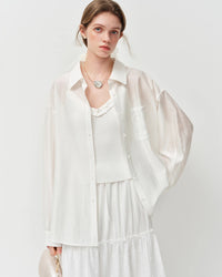 Lace-Trim Bow Lyocell Blouse
