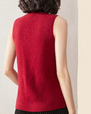 Cashmere Knitted Sleeveless Mock Neck Sweater