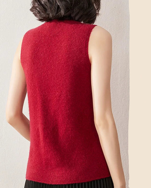 Cashmere Knitted Sleeveless Mock Neck Sweater