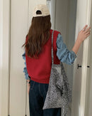 Plaid Wool V Neck Sweater Vest
