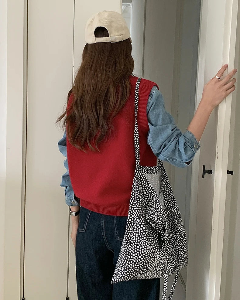 Plaid Wool V Neck Sweater Vest