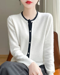 Merino Wool Solid O-Neck Button Knit Cardigan