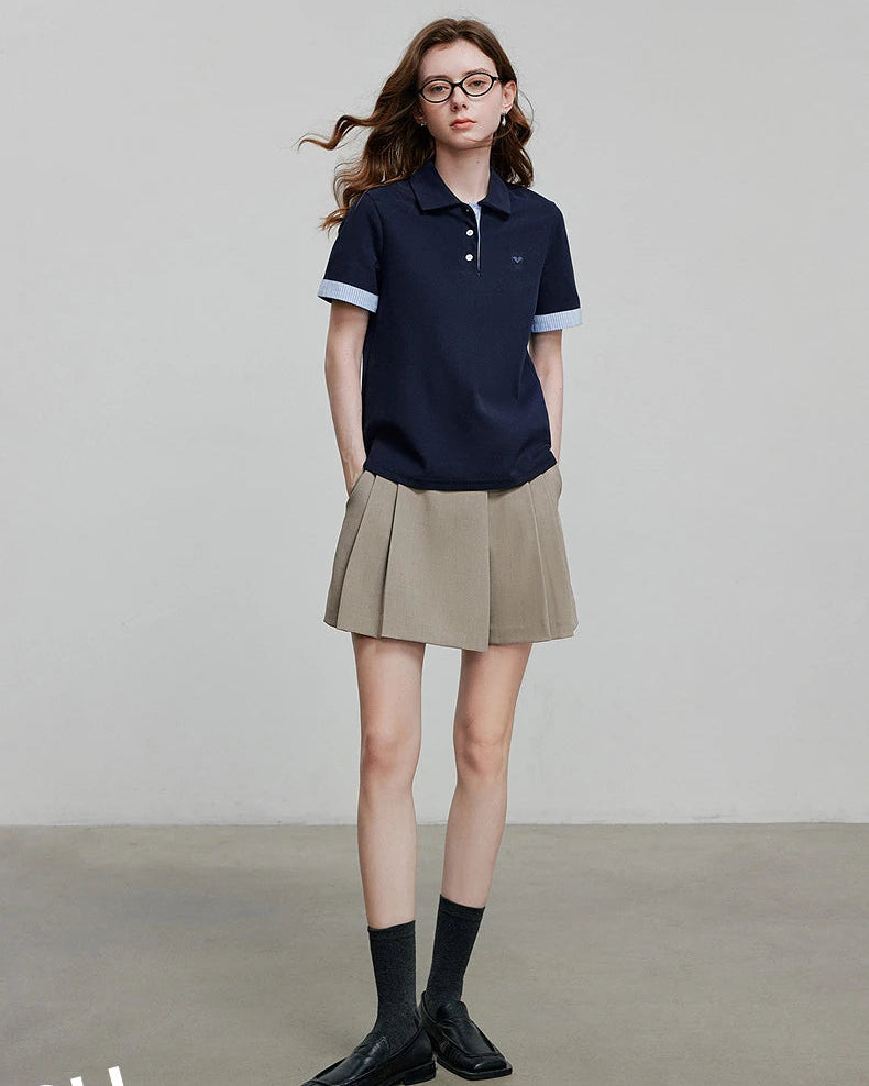 Embroidered Piqué Short Sleeve Top