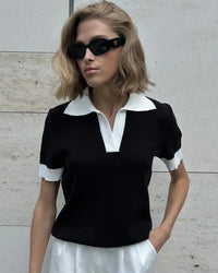 Polo Collar Colorblock Knit Top
